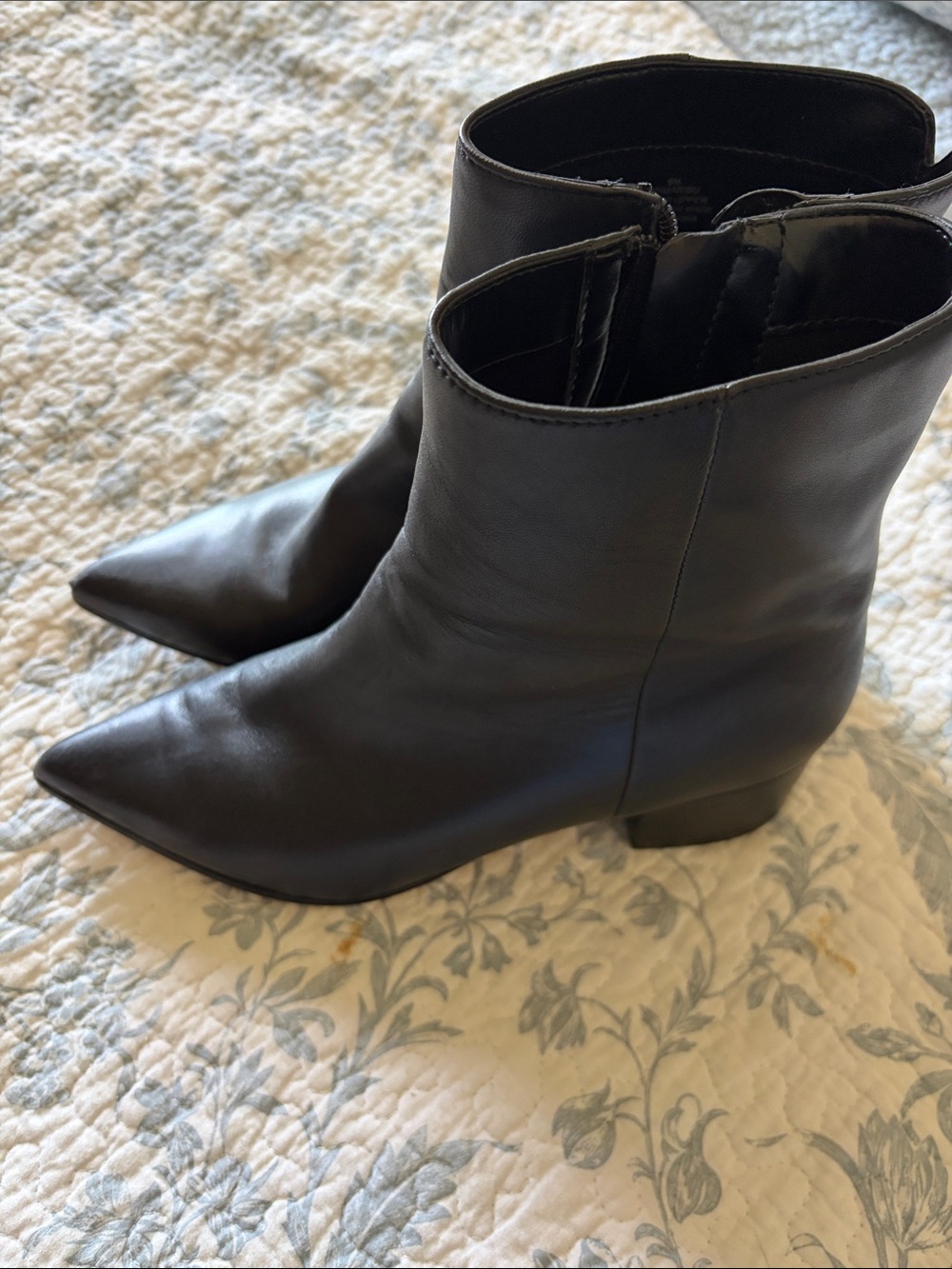 Nine West Black Leather Pointed Ankle Boots